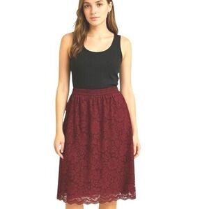 Lace Midi‎ Skirt Womens Size 2X Lined Romantic Scalloped Hem Flirty